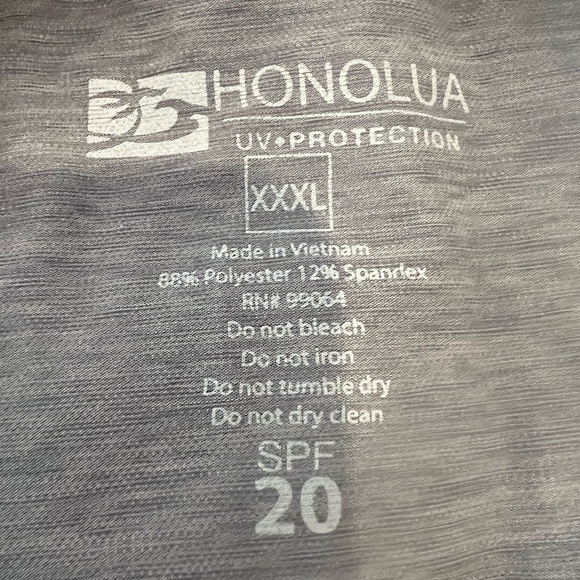 Honolua Mens Long Sleeve Rashguard Surf Shirt 3XL Gray Hawaii UPF 30+ Loose Fit - Picture 5 of 7